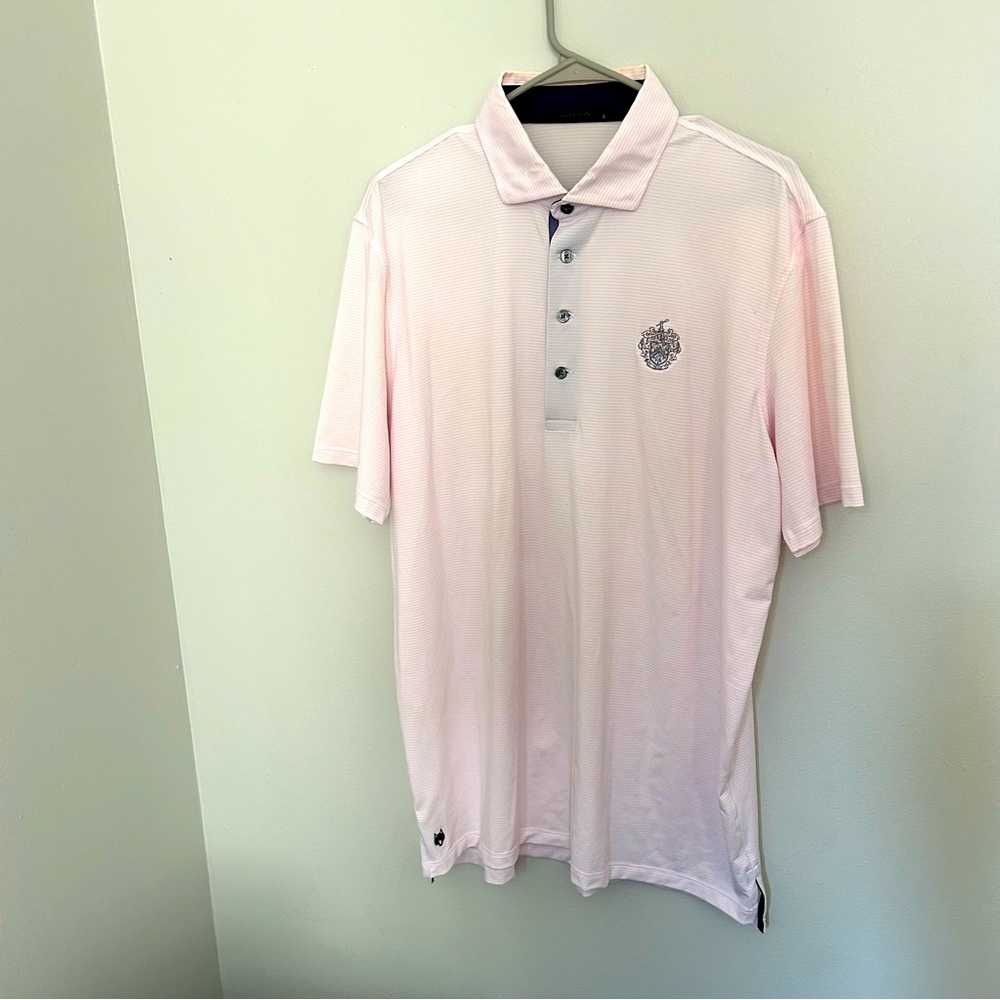 Greyson Trump Golf Club Polo Stretch Shirt Men's Size Large Pink & White
